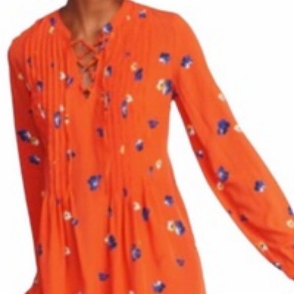 Old Navy Orange Floral Print Long Sleeve V Neck S - Picture 5 of 7